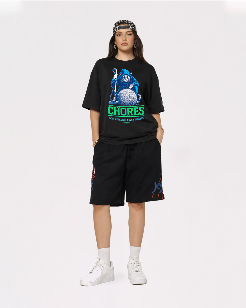 Chores Retro Graphic T-Shirt, full body fit view, image 2
