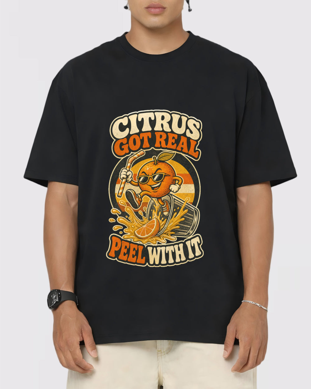 Citrus Got Real, Peel With It Retro Graphic T-Shirt, primary front view, image 1