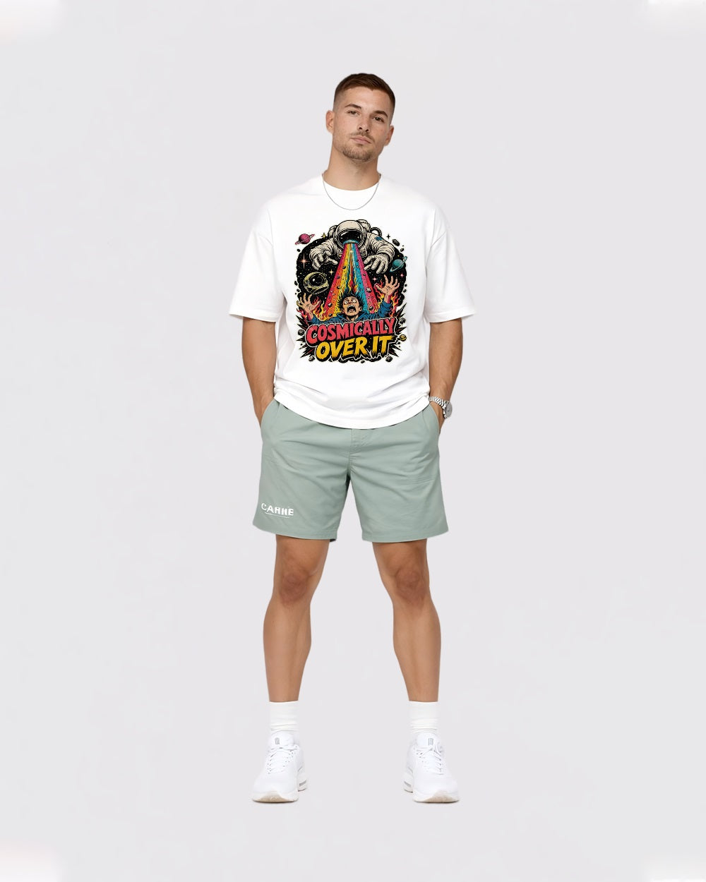 Beige Cosmically Over It Graphic T-Shirt full body fit view 2 image
