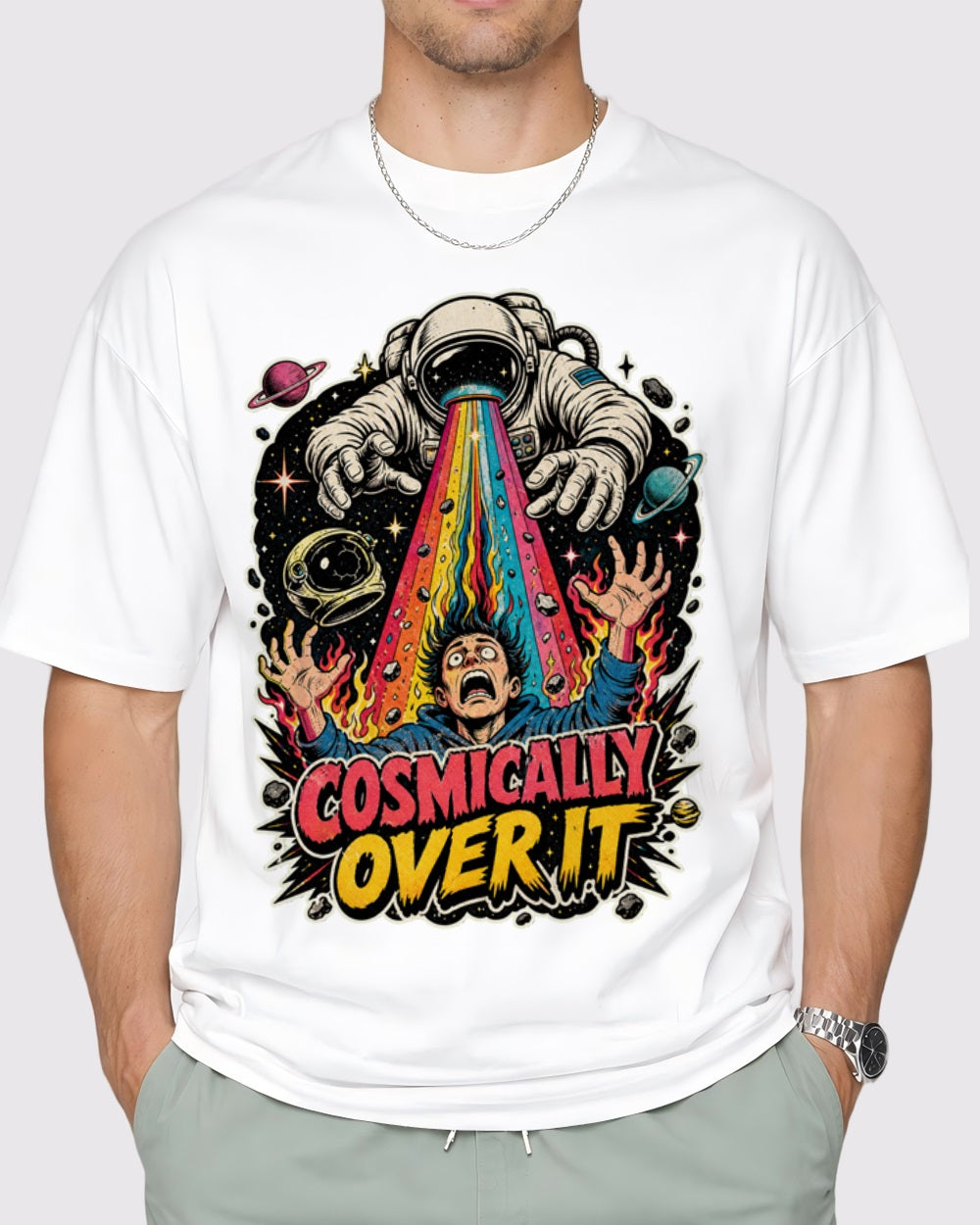 White Cosmically Over It Graphic T-Shirt primary front view 1 image
