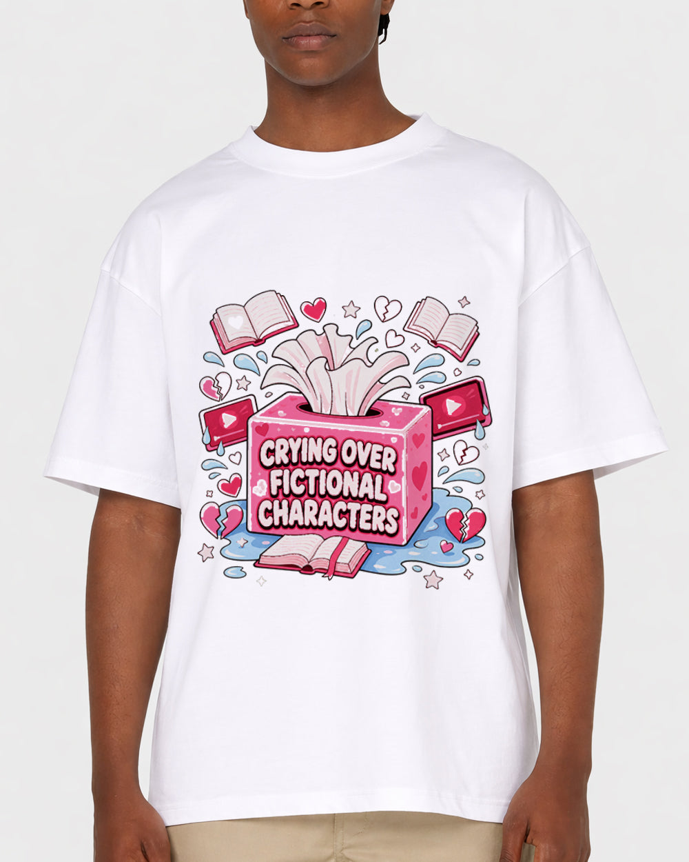 Crying Over Fictional Characters Pop Culture Graphic T-Shirt, primary front view, image 1