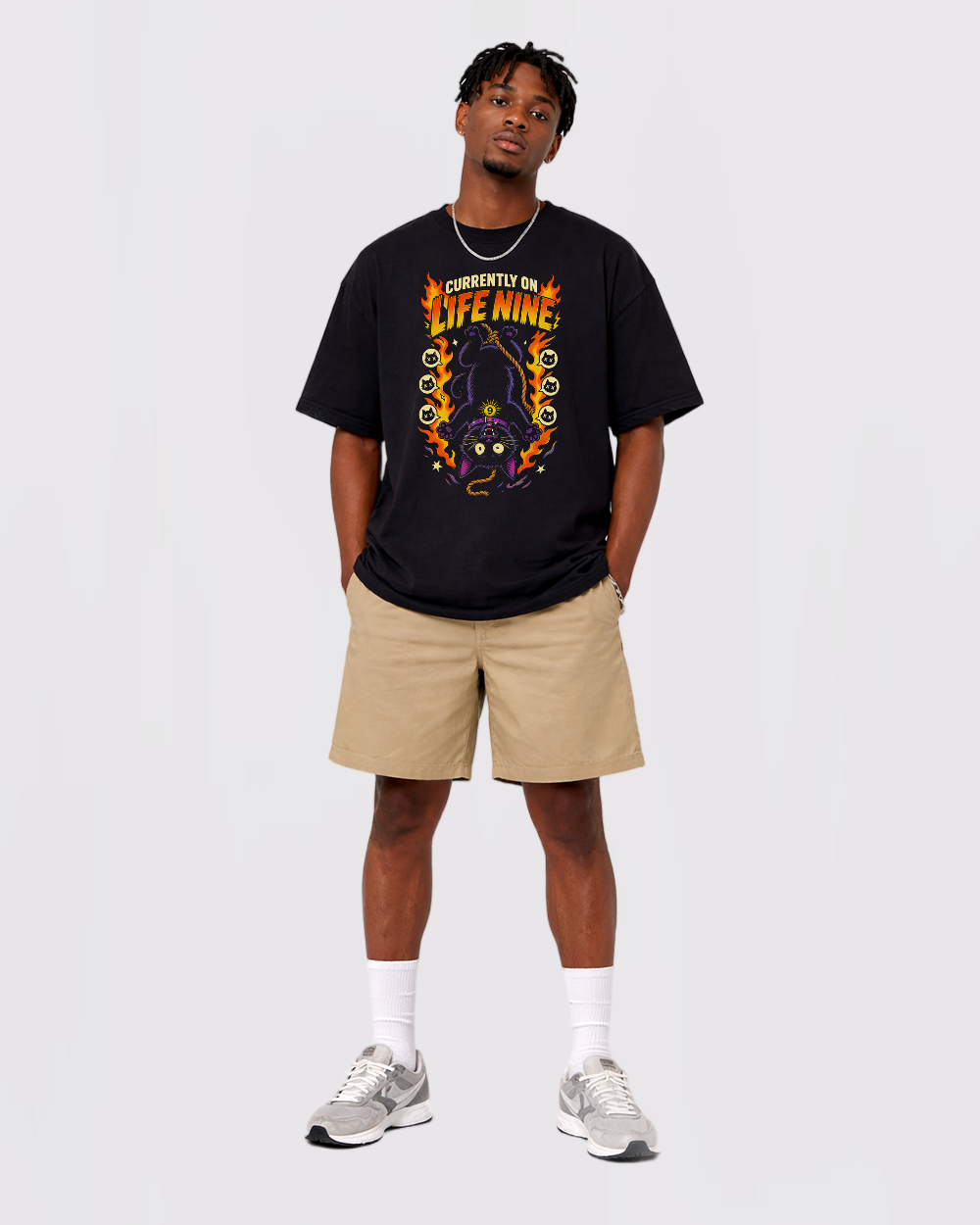 Currently On Life Nine Retro Graphic T-Shirt, full body fit view, image 2