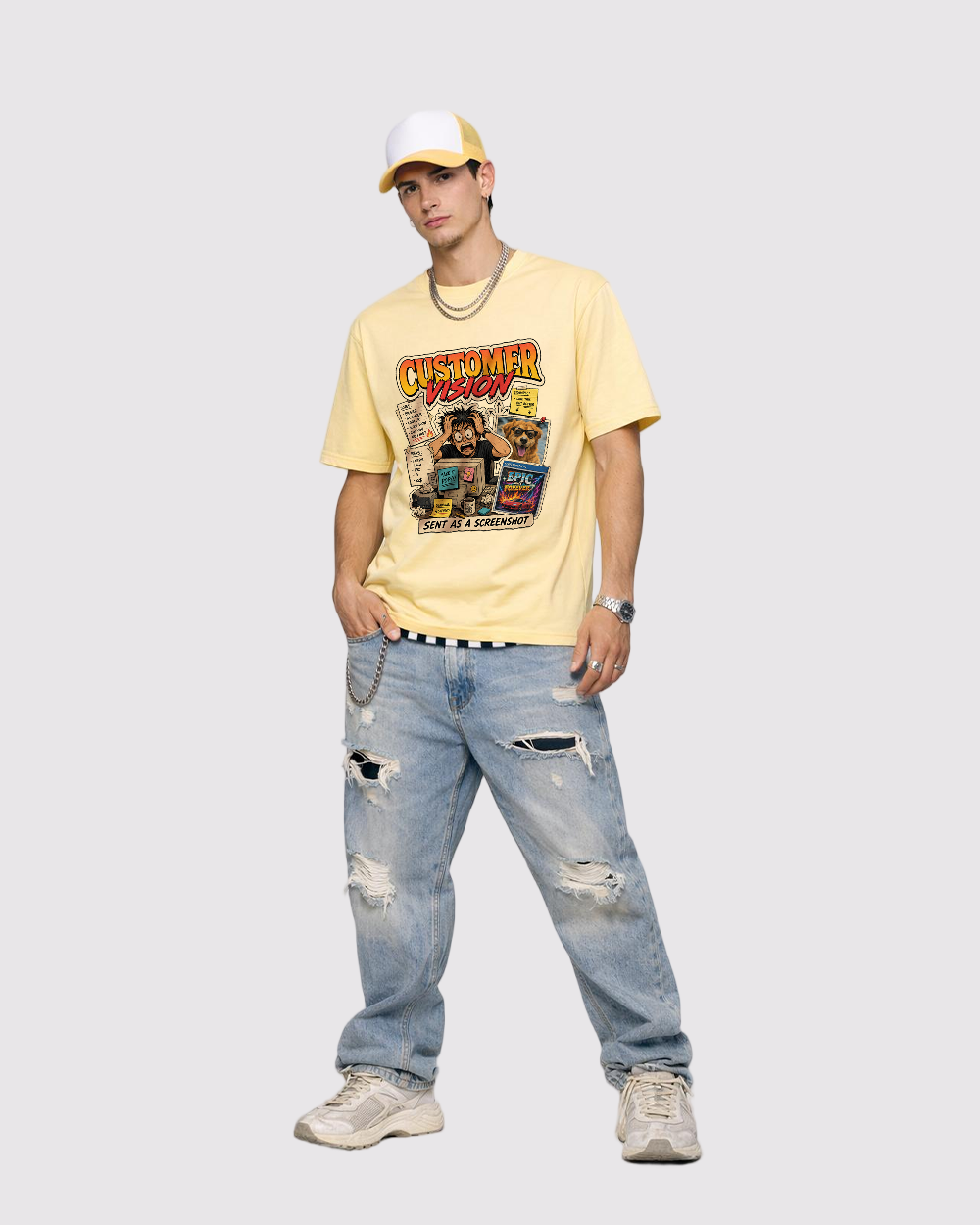 Customer Vision Retro Graphic T-Shirt, full body fit view, image 2