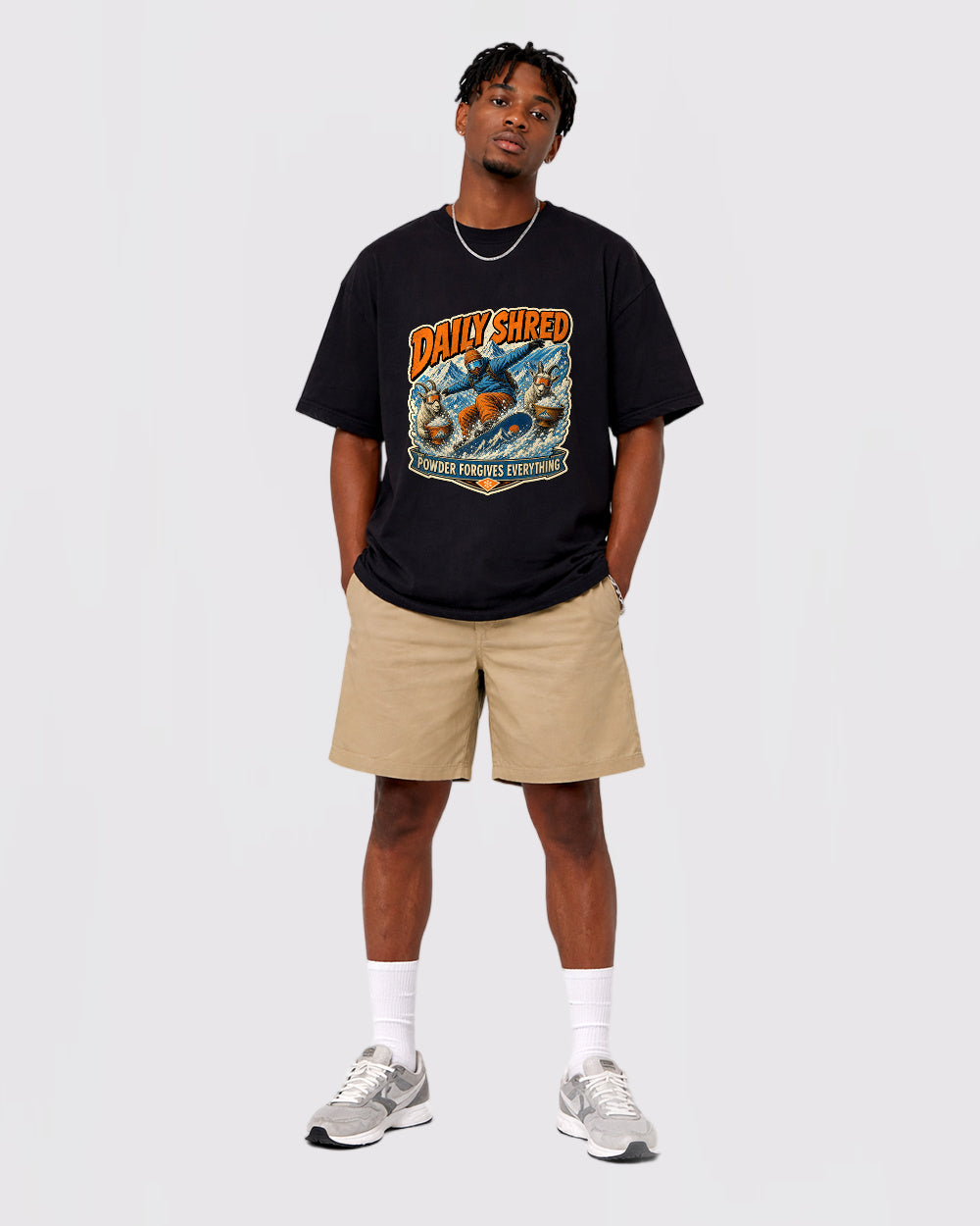 Beige Daily Shred Mountain Graphic T-Shirt full body fit view 2 image