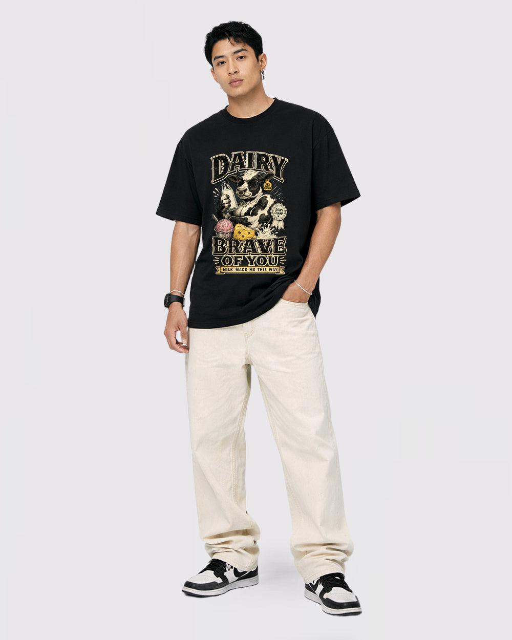 Dairy Brave Of You Food Graphic T-Shirt, full body fit view, image 2