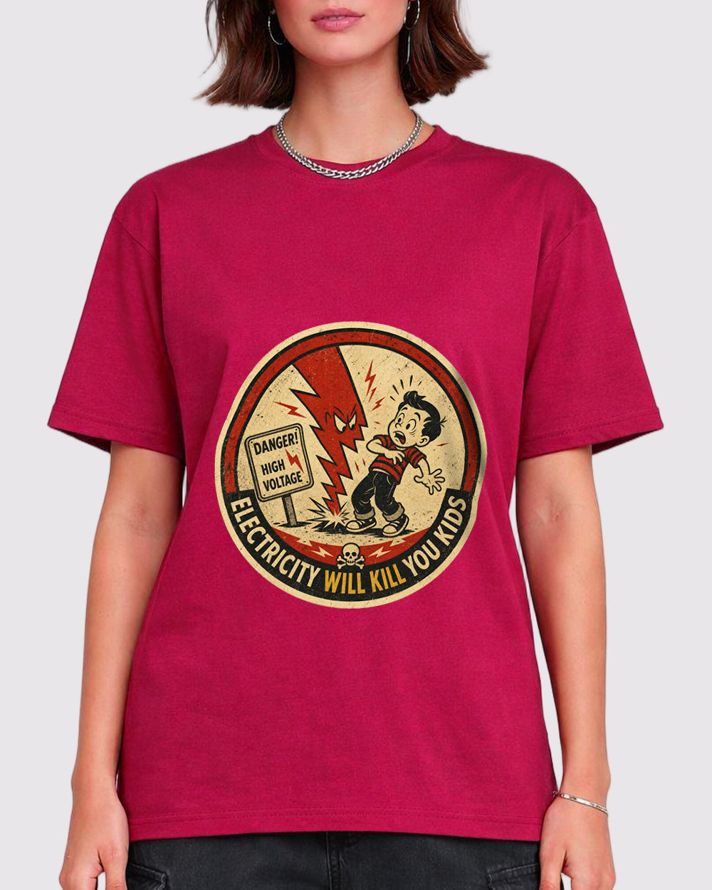 Danger High Voltage Pop Culture Graphic T-Shirt, primary front view, image 1