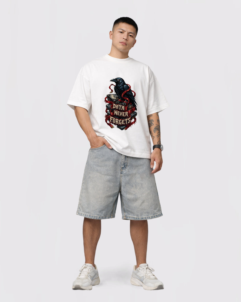 Data Never Forgets Dark Graphic T-Shirt, full body fit view, image 2