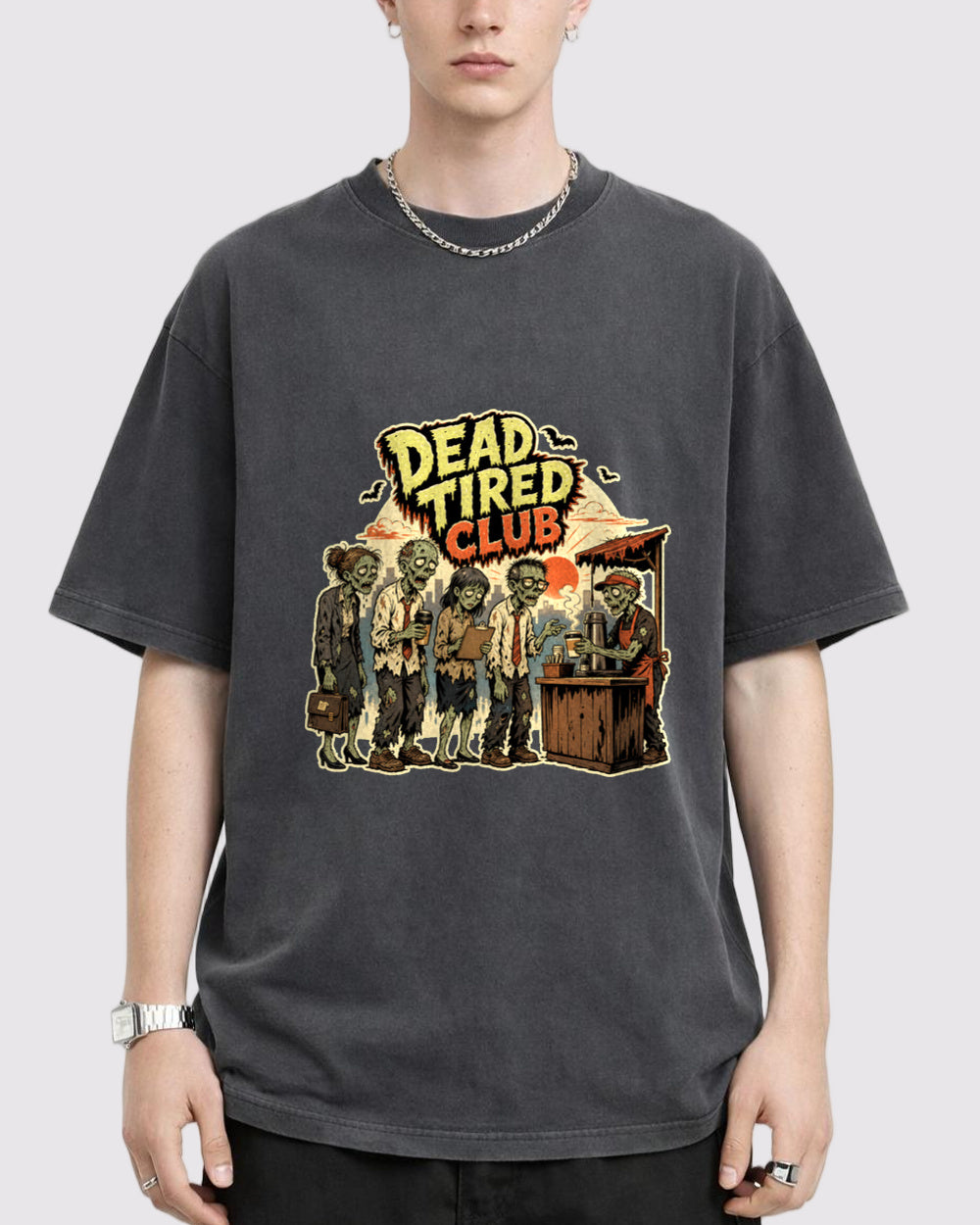 White Dead Tired Club Graphic T-Shirt primary front view 1 image