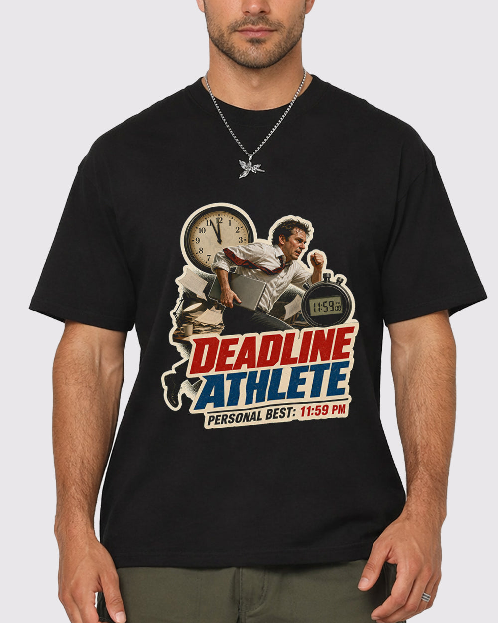 Deadline Athlete, Personal Best 11:59 PM Pop Culture Graphic T-Shirt, primary front view, image 1