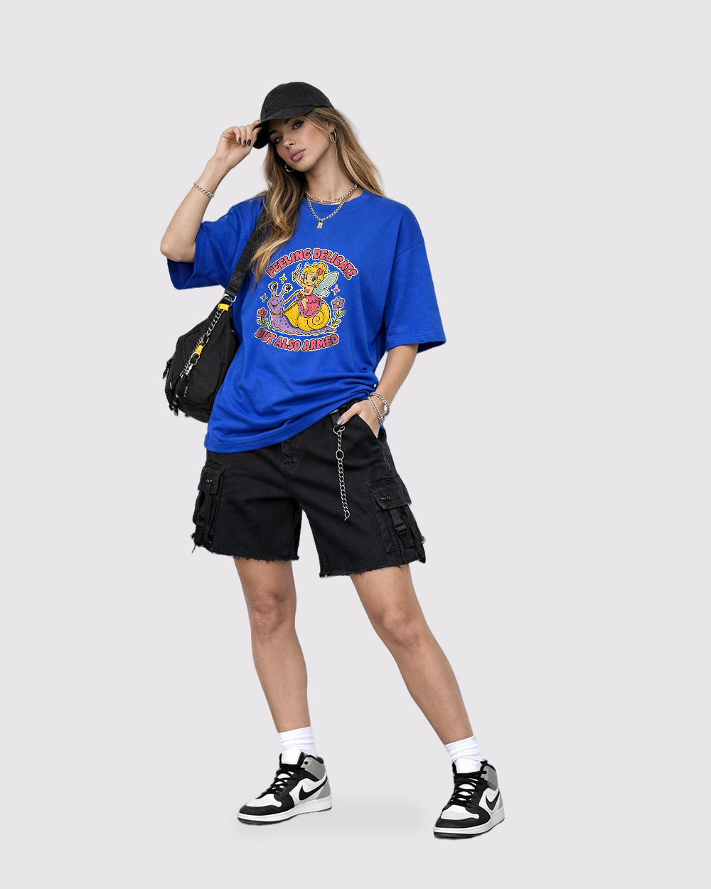 Delicate Feeling but Also Armed Pop Culture Graphic T-Shirt, full body fit view, image 2