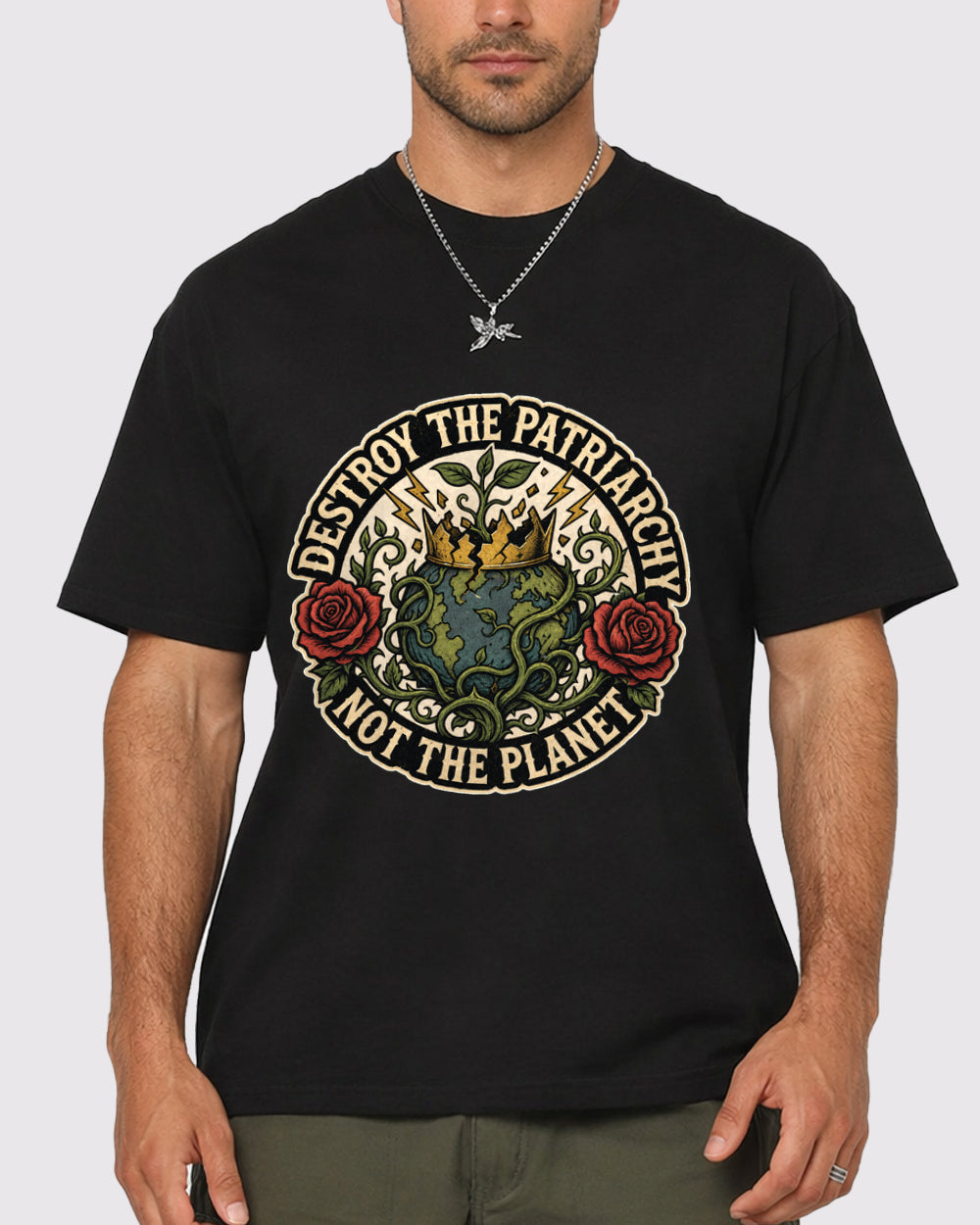 White Destroy the Patriarchy Not the Planet Graphic T-Shirt primary front view 1 image