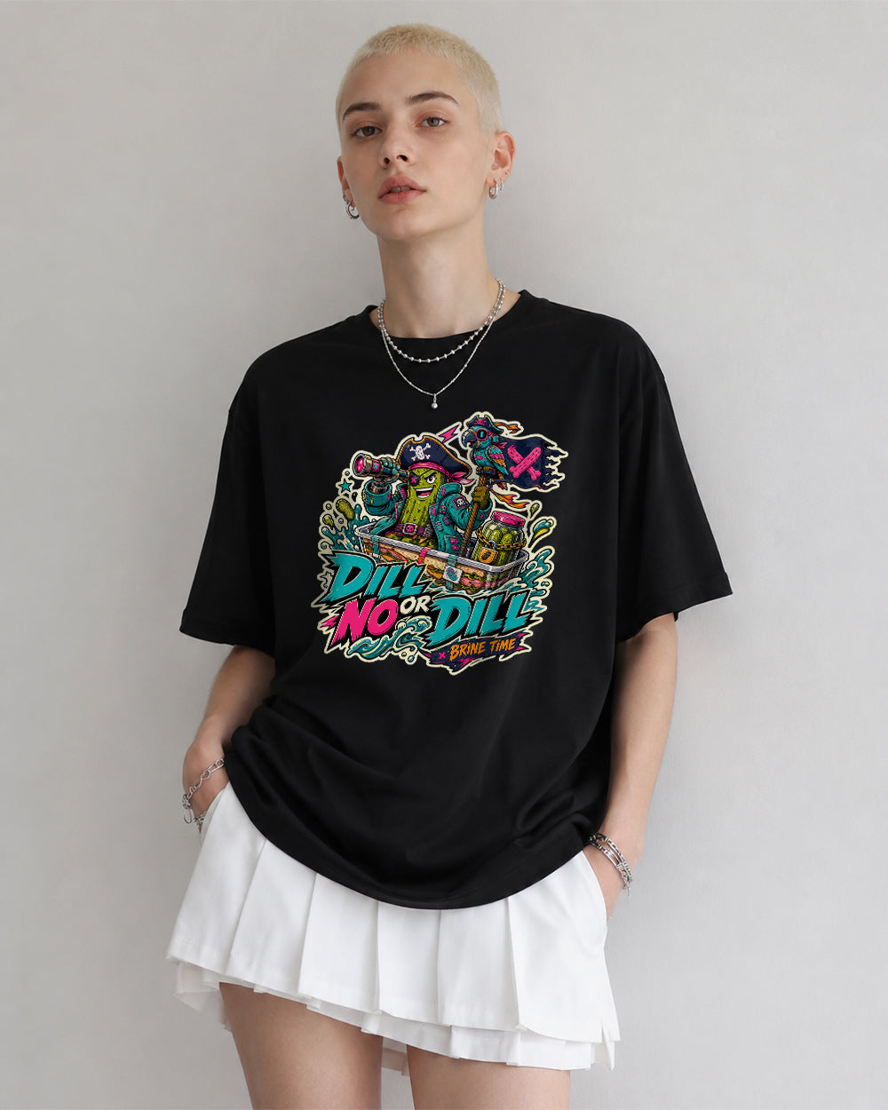Dill Or No Brine Time Streetwear Graphic T-Shirt in Black, front model view 1