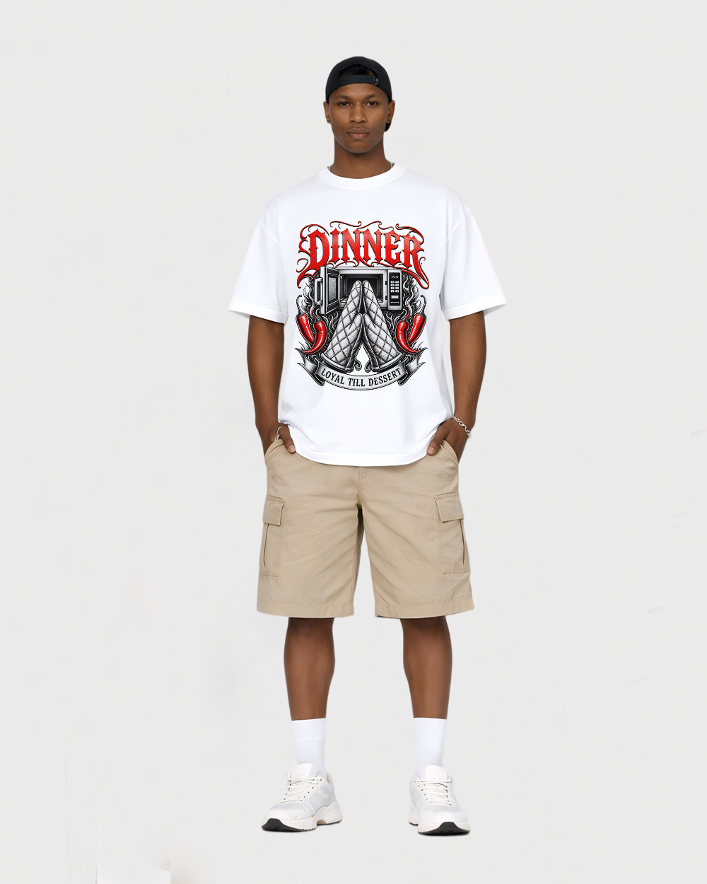 Dinner, Loyal Till Dessert Retro Graphic T-Shirt, full body fit view, image 2