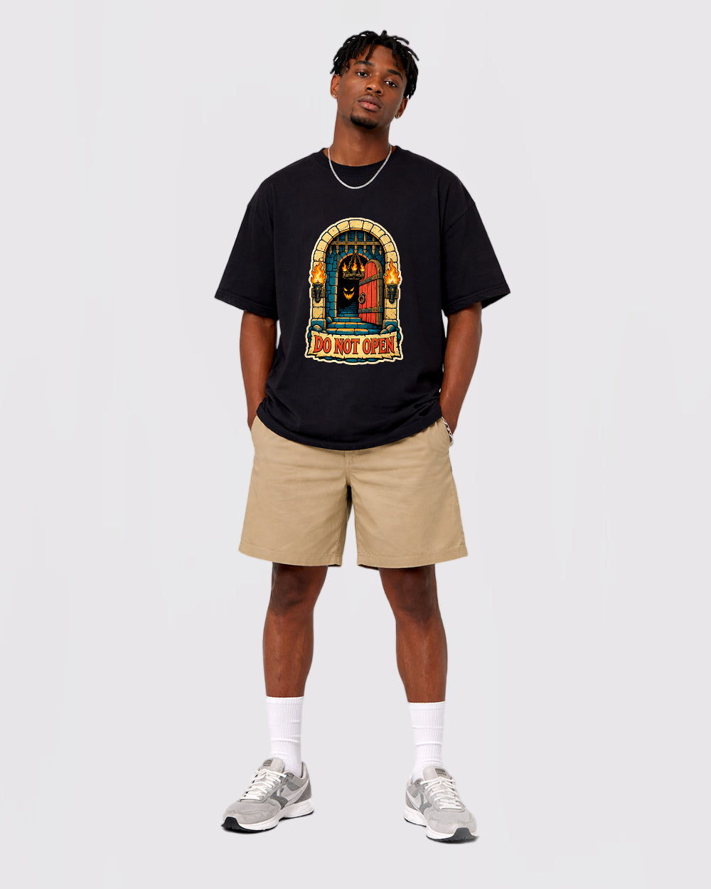 Do Not Open Dark Graphic T-Shirt, full body fit view, image 2
