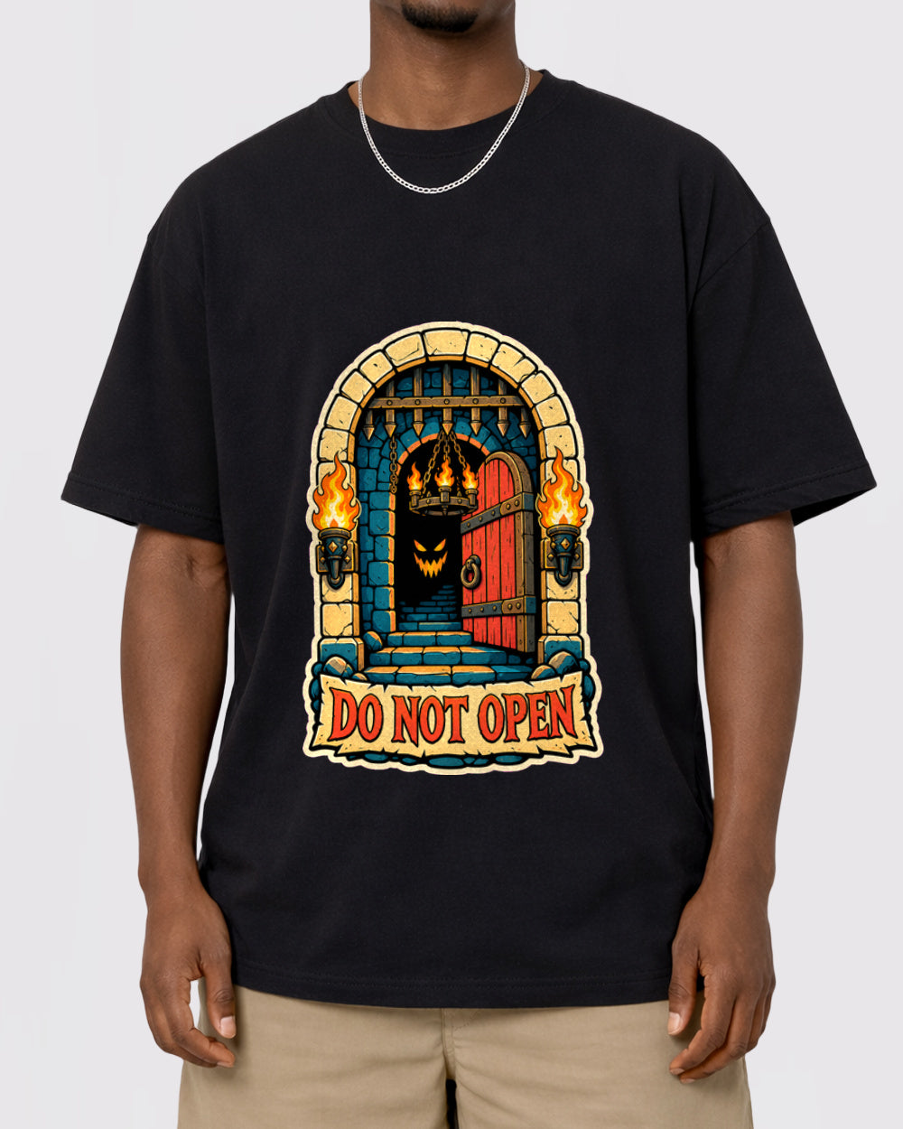 Do Not Open Dark Graphic T-Shirt, primary front view, image 1