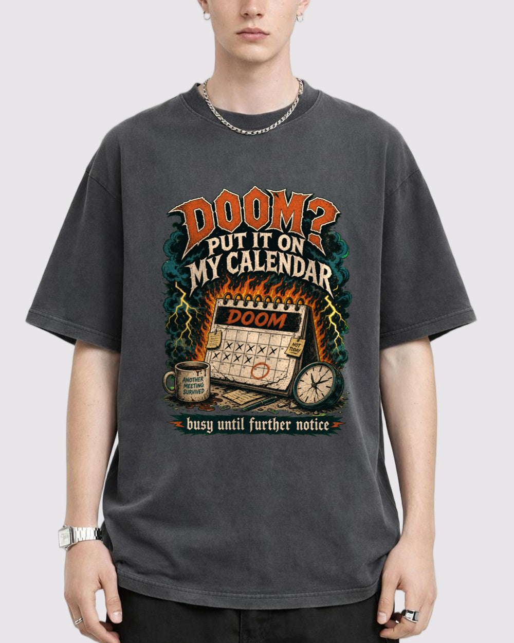 White Doom Put It on My Calendar Graphic T-Shirt primary front view 1 image