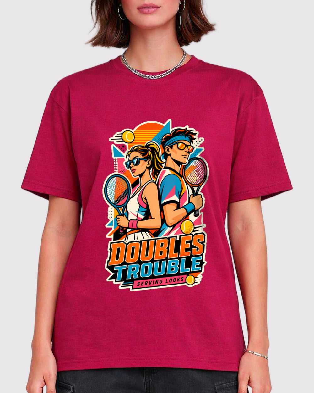 Doubles Trouble Serving Looks Sports Graphic T-Shirt, primary front view, image 1