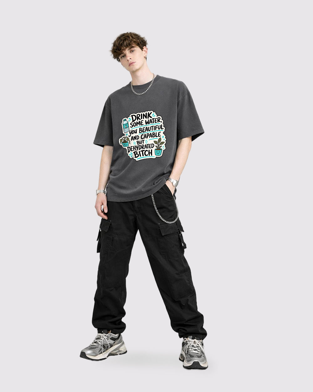 Drink Some Water, Beautiful Human Pop Culture Graphic T-Shirt, full body fit view, image 2