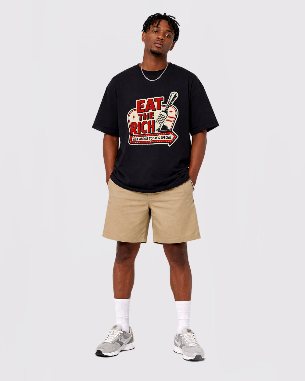 Eat The Rich, Today's Special Pop Culture Graphic T-Shirt, full body fit view, image 2