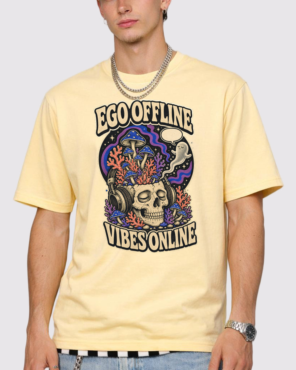 Ego Offline Vibes Online Dark Graphic T-Shirt, primary front view, image 1