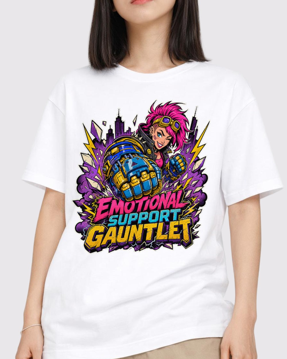 Emotional Support Gauntlet Streetwear Graphic T-Shirt, primary front view, image 1