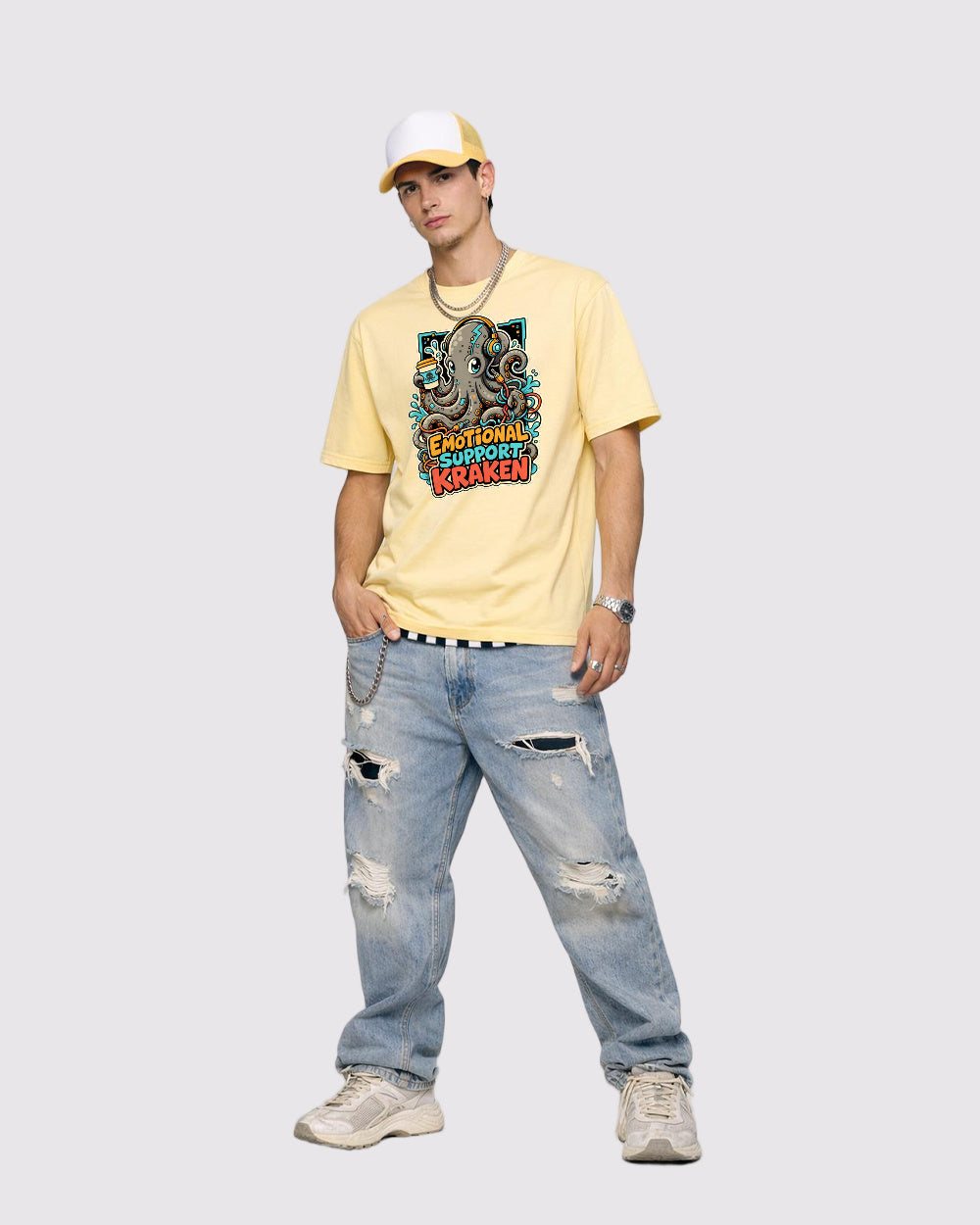 Emotional Support Kraken Animal Graphic T-Shirt, full body fit view, image 2