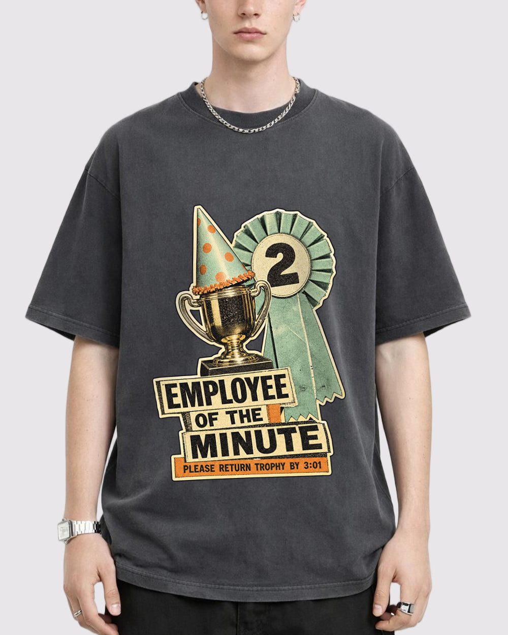White Employee of the Minute Graphic T-Shirt primary front view 1 image