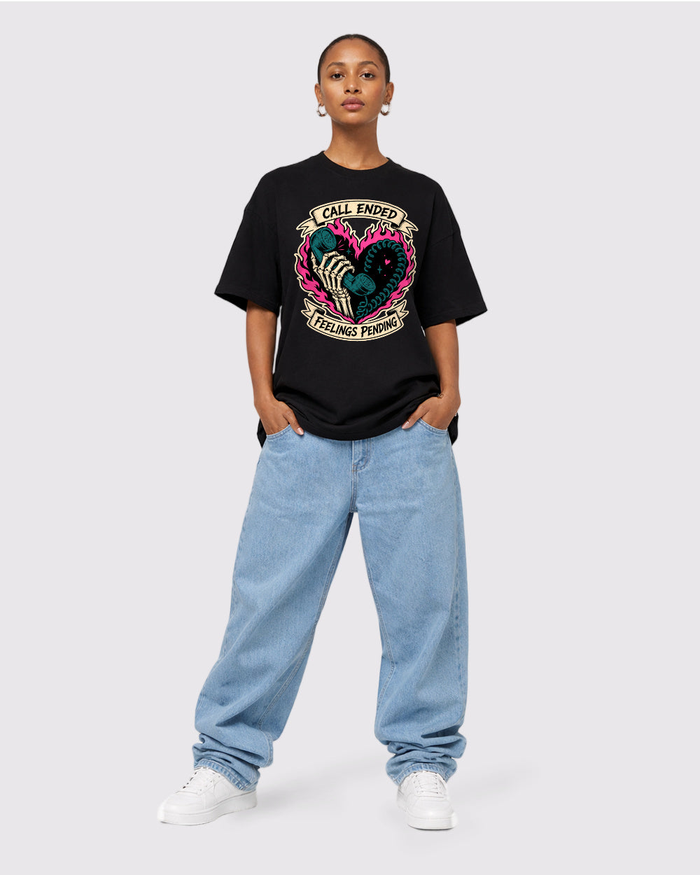 Ended Call Dark Graphic T-Shirt, full body fit view, image 2