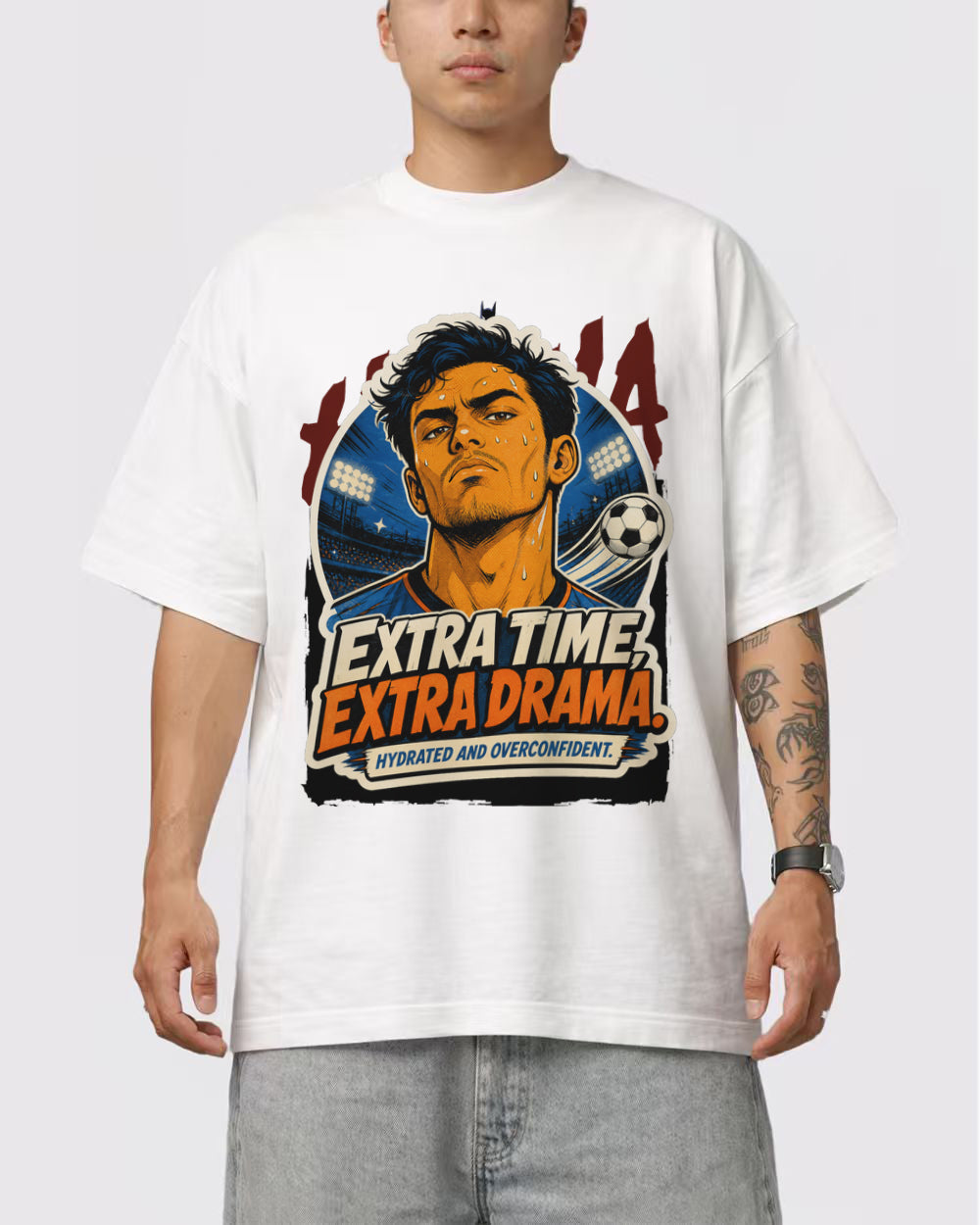 White Extra Time Extra Drama Graphic T-Shirt primary front view 1 image