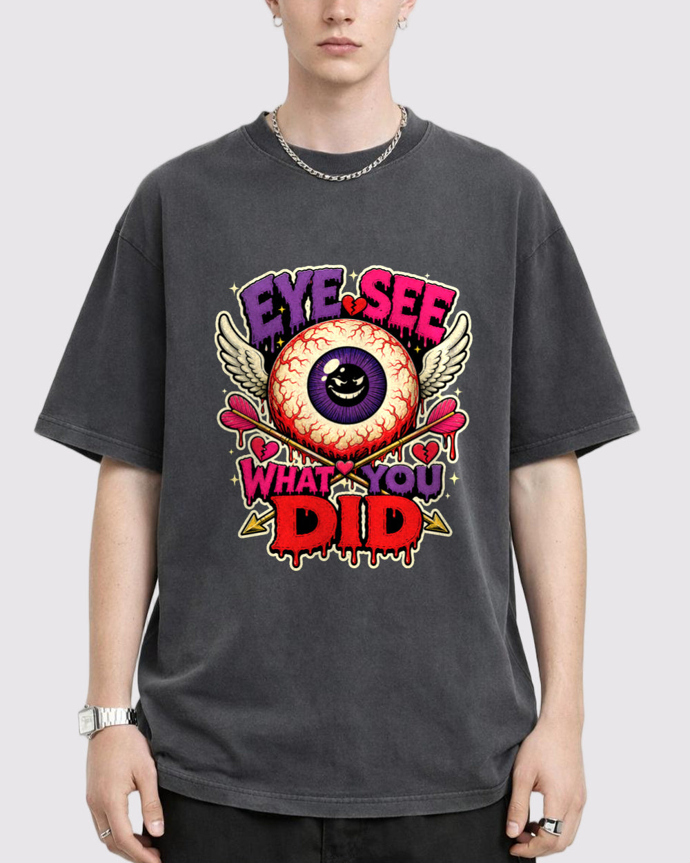 Eye See What You Did Dark Graphic T-Shirt, primary front view, image 1
