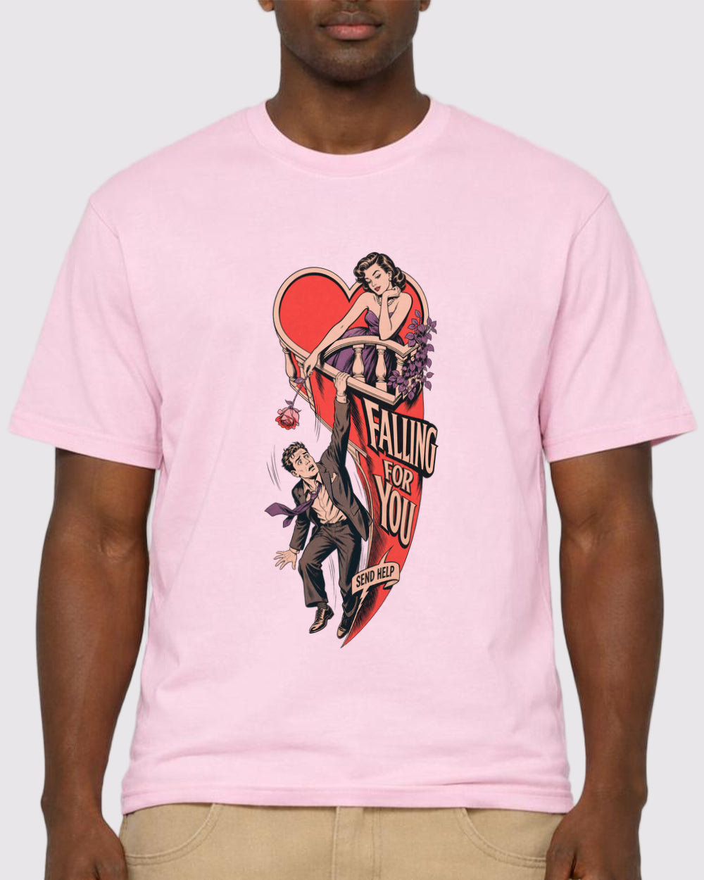 Falling For You, Send Help Funny Graphic T-Shirt, primary front view, image 1