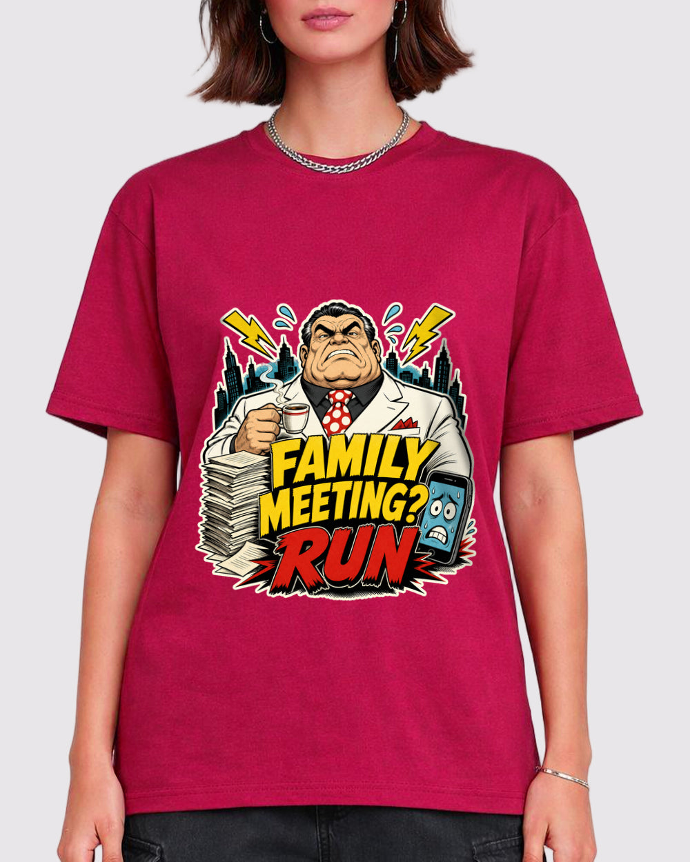 Family Meeting? Run Funny Graphic T-Shirt, primary front view, image 1