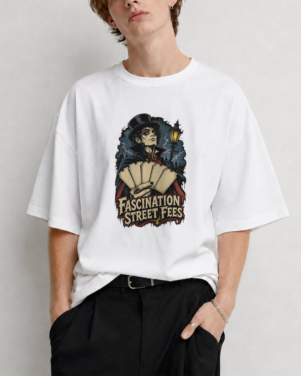 Fascination Street Fees Retro Graphic T-Shirt in White, front model view 7