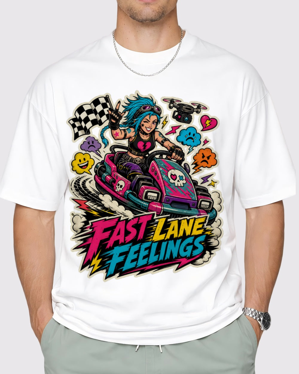 Fast Lane Feelings Streetwear Graphic T-Shirt, primary front view, image 1