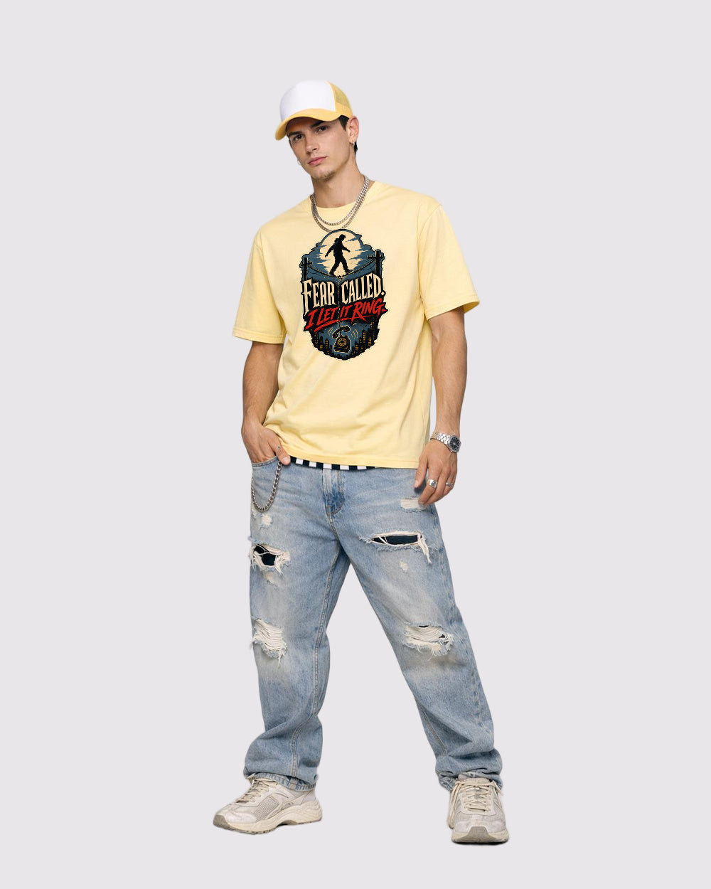 Beige Fear Called Left It Lingering Graphic T-Shirt full body fit view 2 image
