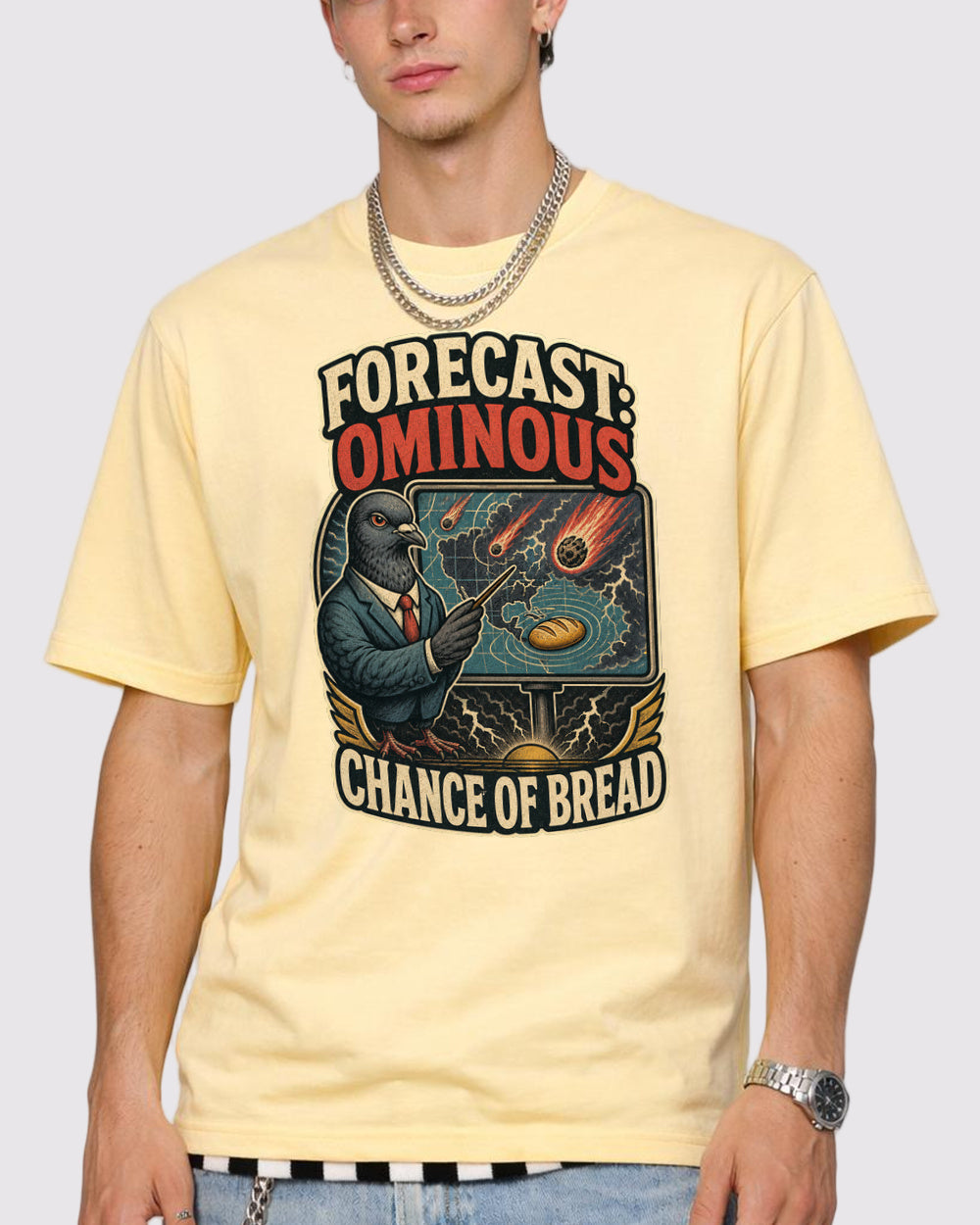White Forecast Ominous Chance of Bread Graphic T-Shirt primary front view 1 image