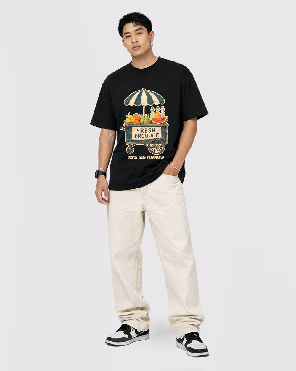 Fresh Produce Same Old Problems Food Graphic T-Shirt, full body fit view, image 2