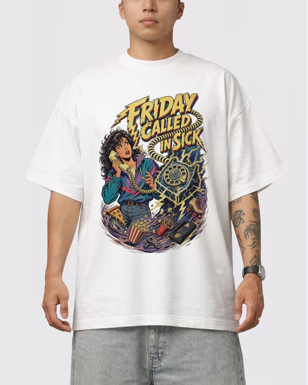 Friday Called In Sick Retro Graphic T-Shirt, primary front view, image 1