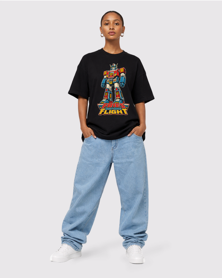 Fries Before Flight Retro Graphic T-Shirt, full body fit view, image 2