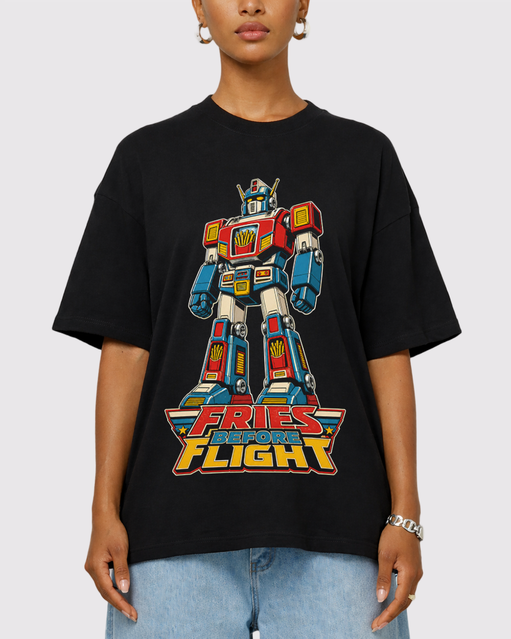 Fries Before Flight Retro Graphic T-Shirt, primary front view, image 1