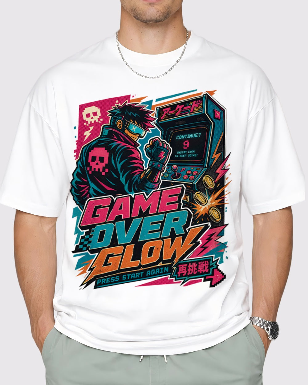 Game Over Glow Streetwear Graphic T-Shirt, primary front view, image 1
