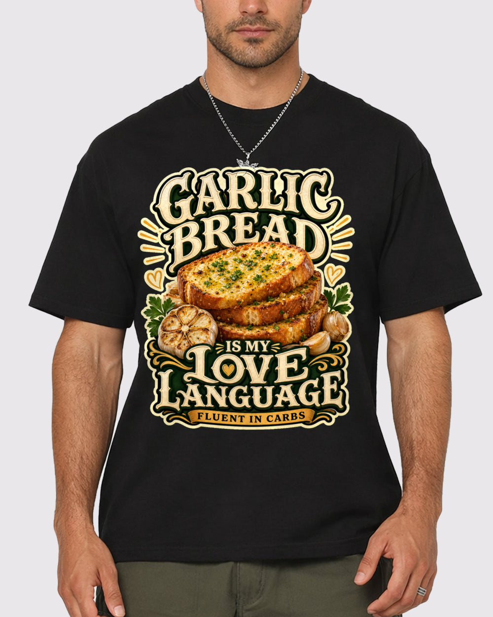 Garlic Bread Love Language Food Graphic T-Shirt, primary front view, image 1