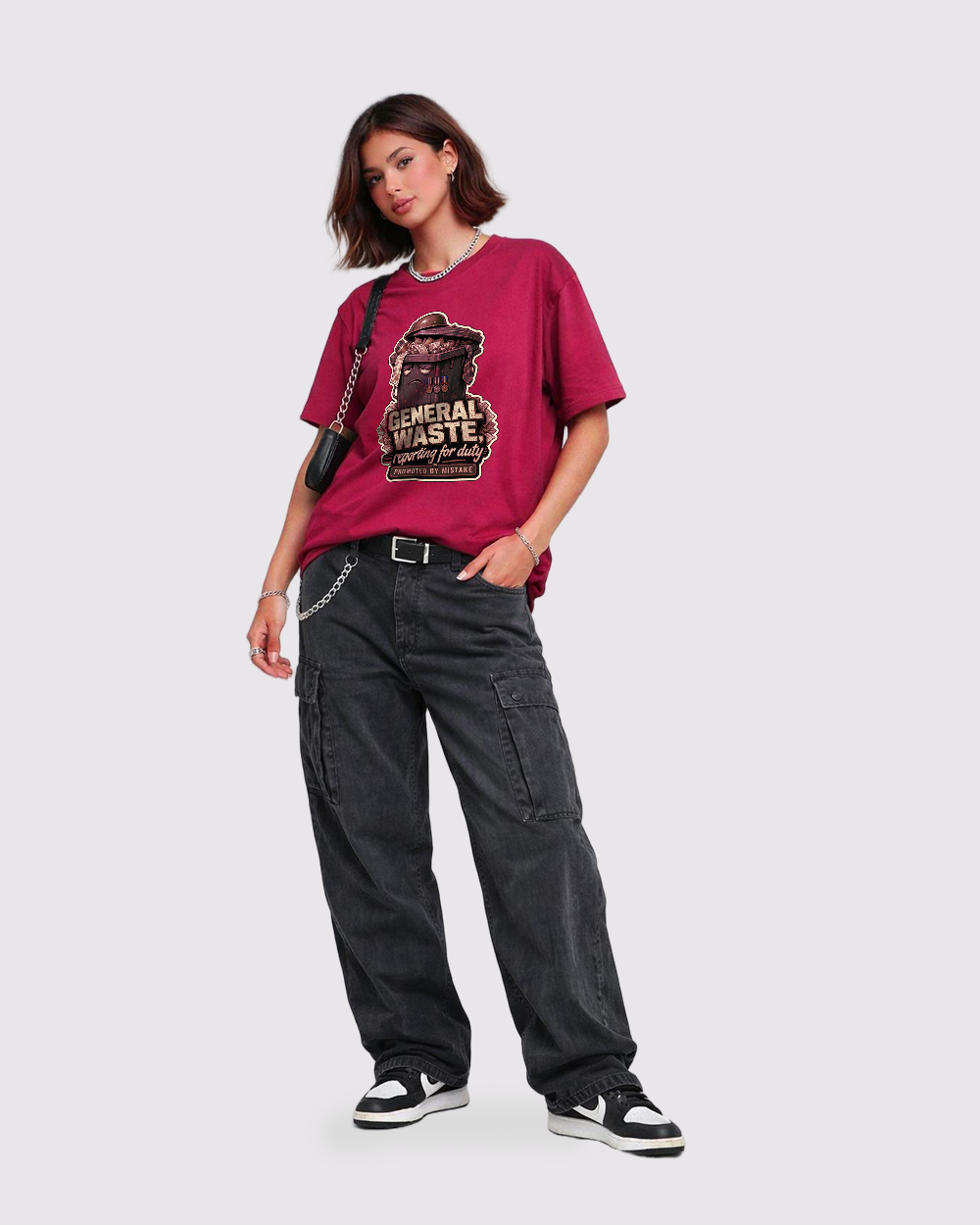 General Waste Promoted by Mistake Retro Graphic T-Shirt, full body fit view, image 2