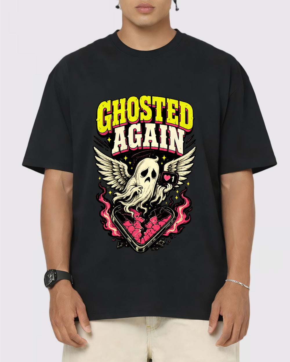 Ghosted Again, Broken Phone Dark Graphic T-Shirt, primary front view, image 1