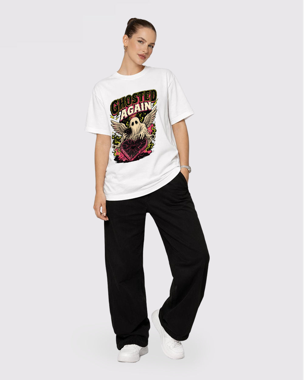Ghosted Again Dark Graphic T-Shirt, full body fit view, image 2
