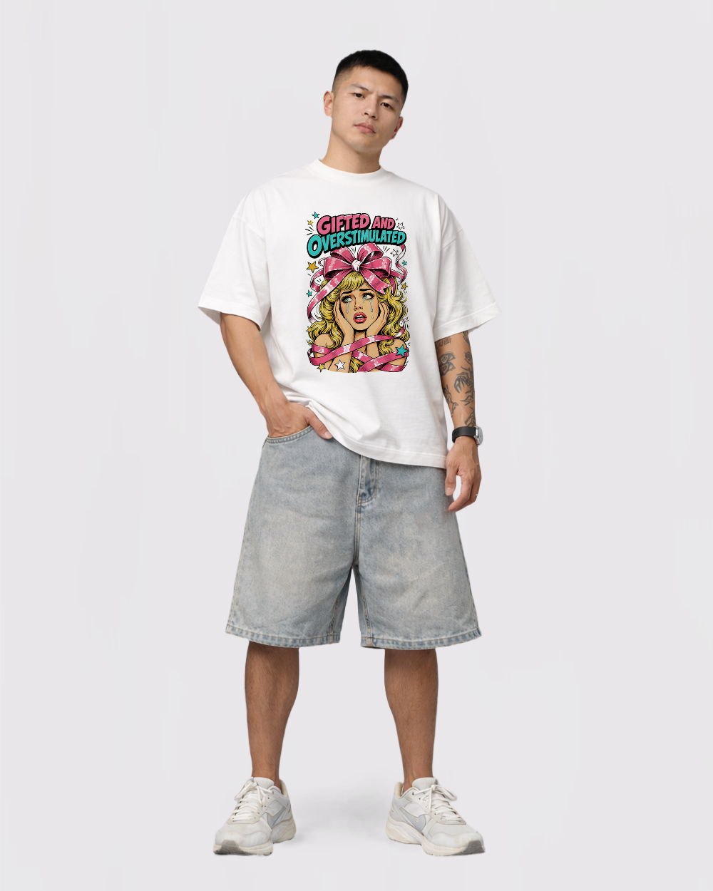 Gifted And Overstimulated Retro Graphic T-Shirt, full body fit view, image 2