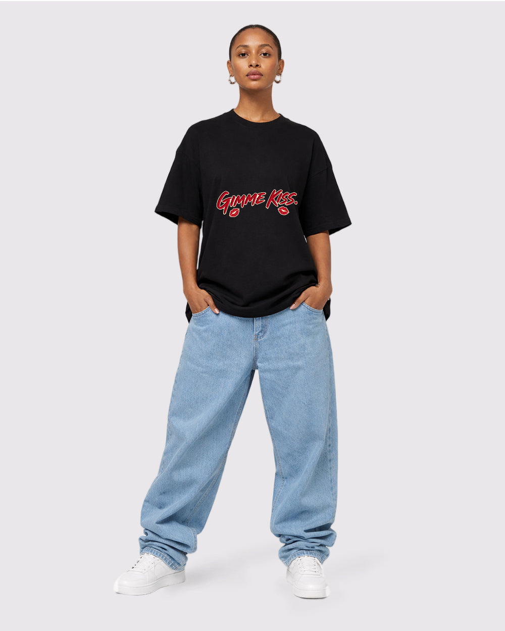 Gimme Kiss Pop Culture Graphic T-Shirt, full body fit view, image 2