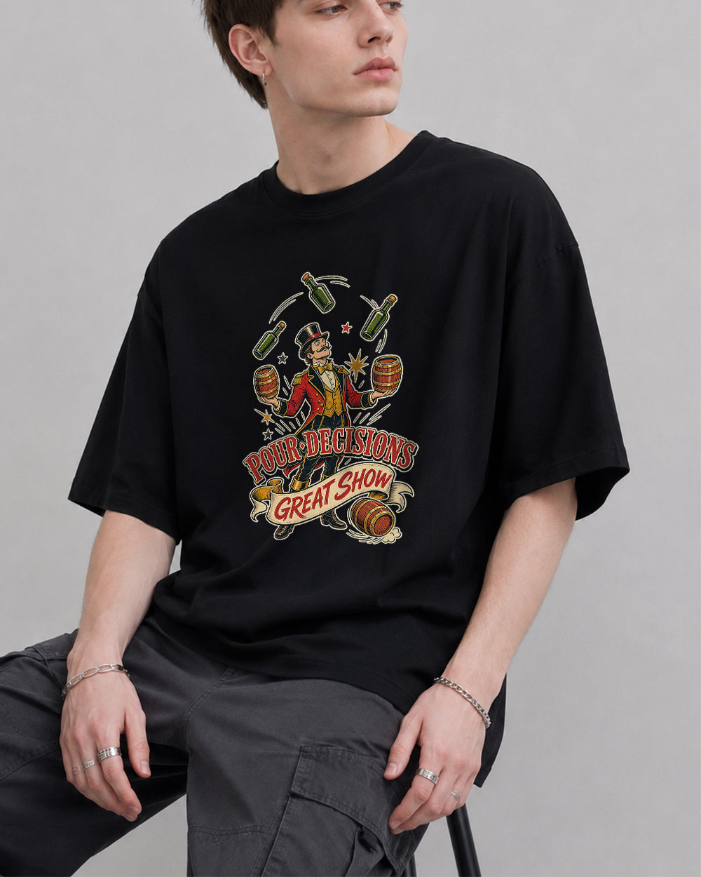 Great Show Retro Graphic T-Shirt in Black, front model view 1