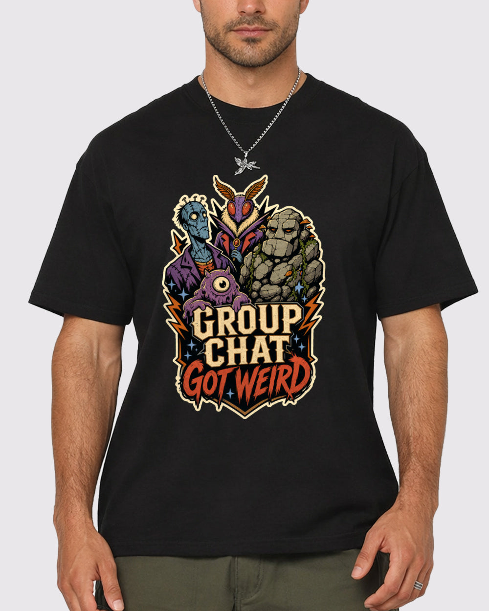 Group Chat Got Weird Dark Graphic T-Shirt, primary front view, image 1