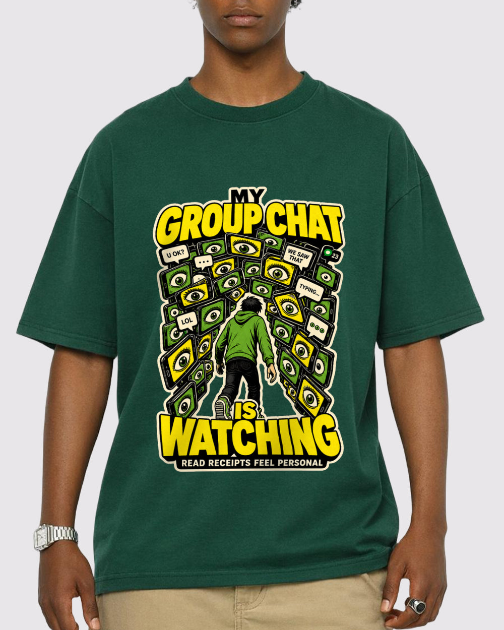 Group Chat Is Watching Funny Graphic T-Shirt, primary front view, image 1
